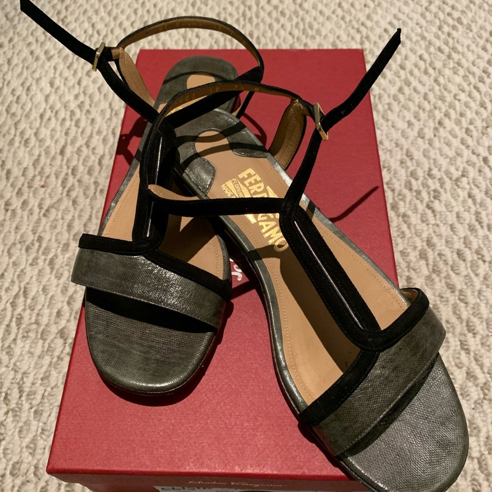 Salvatore Ferragamo Black and Gray Minimalist Sandals